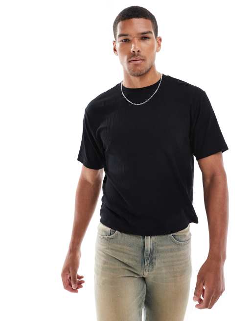 ASOS DESIGN - Cropped T-shirt van gladde geribbelde stof in zwart