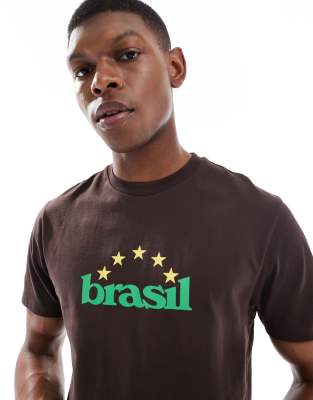 Asos Design Cropped T-shirt With Brasil Athletic Graphic In Brown