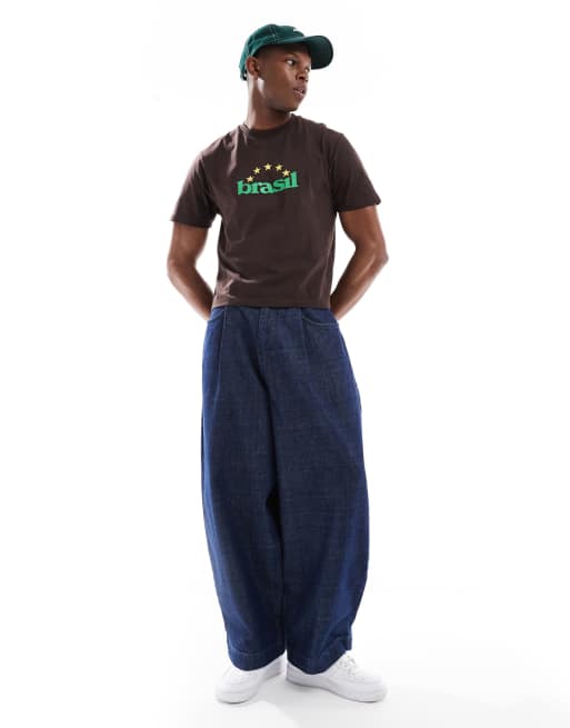 ASOS DESIGN cropped t-shirt with Brasil athletic graphic in brown