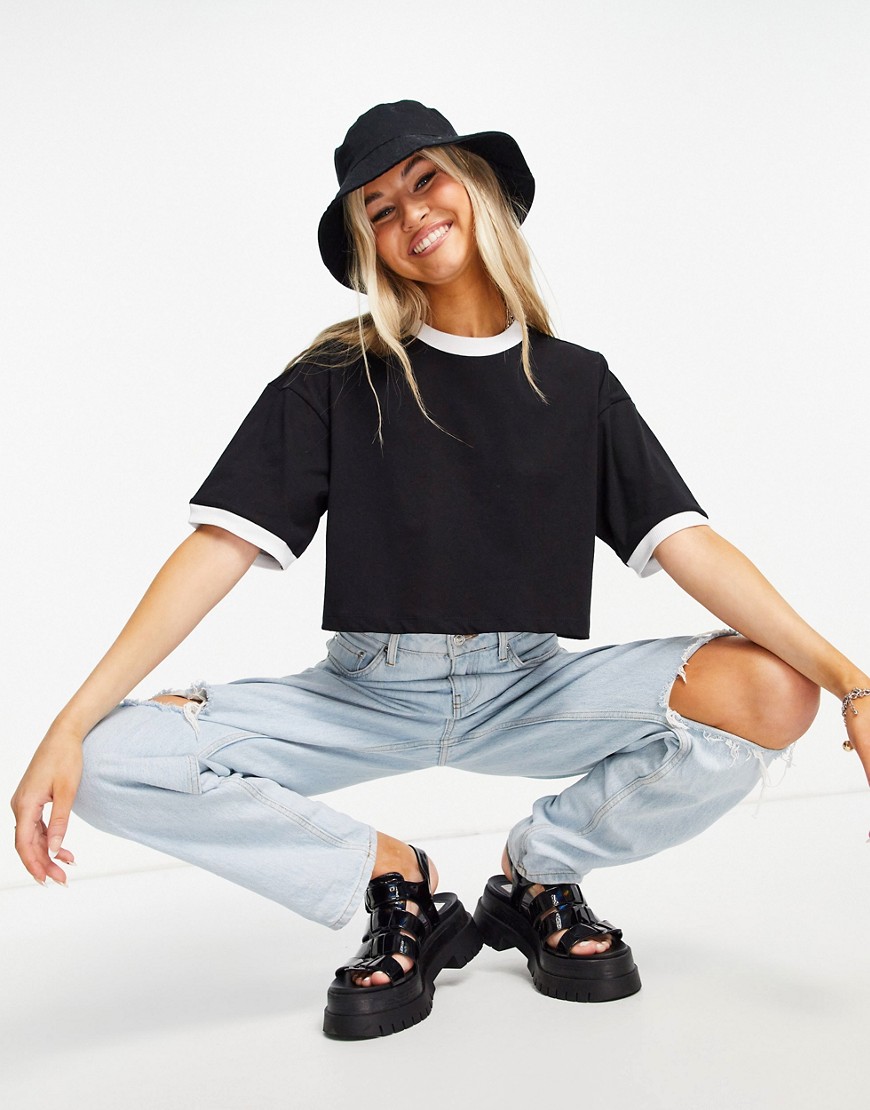 ASOS DESIGN cropped t-shirt with contrast tipped edge in black
