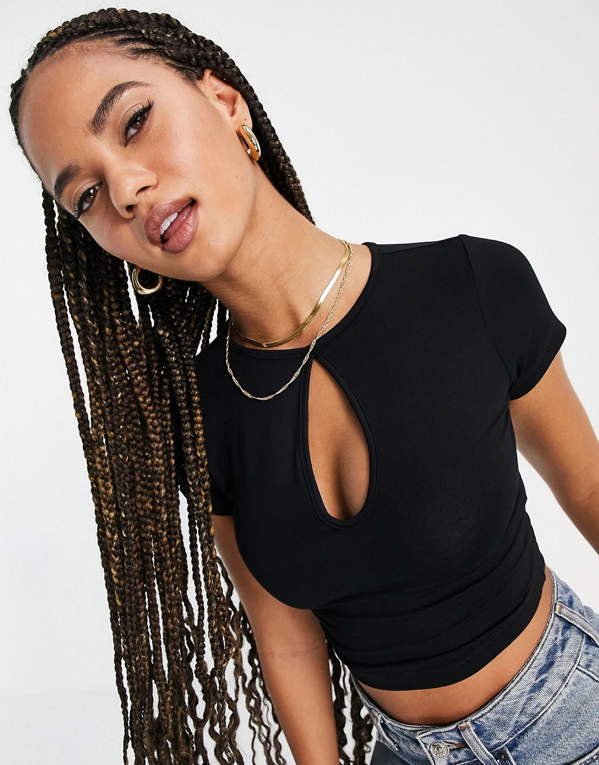 ASOS DESIGN cropped t-shirt with keyhole detail in black
