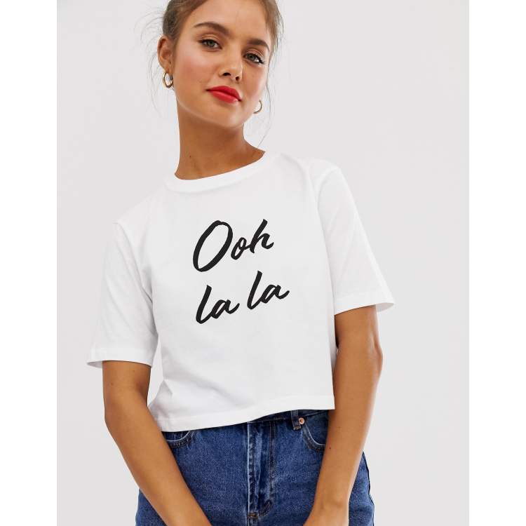 ASOS DESIGN cropped t shirt with oh la la print