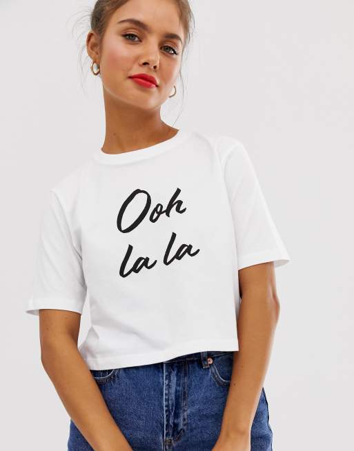 ASOS DESIGN cropped t shirt with oh la la print