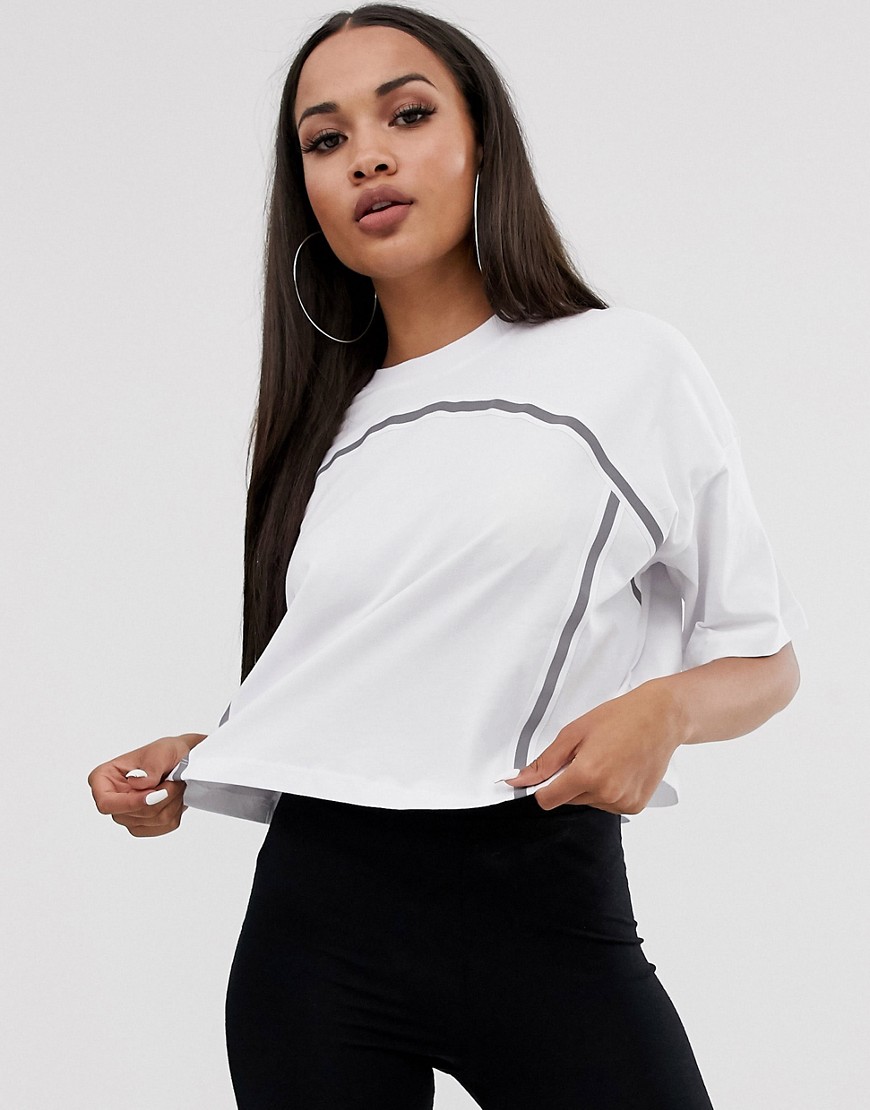ASOS DESIGN cropped t-shirt with reflective tape-White