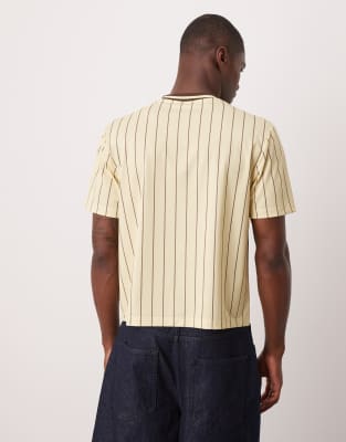 Asos Design Cropped T-shirt With Stripe And Graphic In Yellow