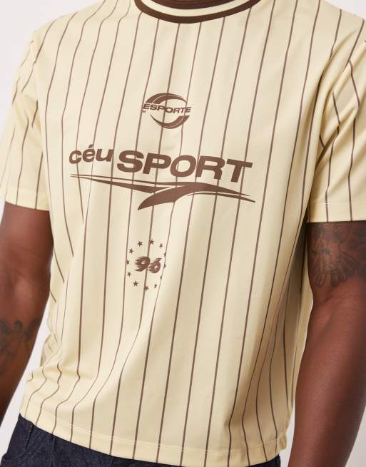 ASOS DESIGN cropped t-shirt with stripe and graphic in cream sports fabric , 3 of 4