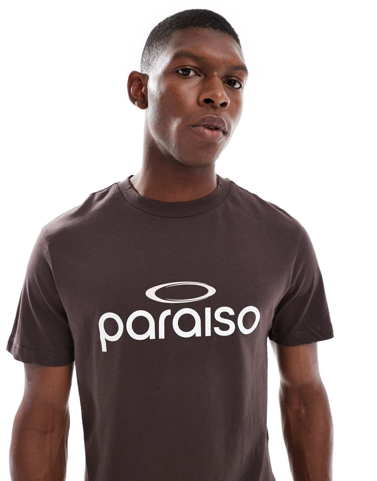 ASOS DESIGN cropped t-shirt with text graphic in brown