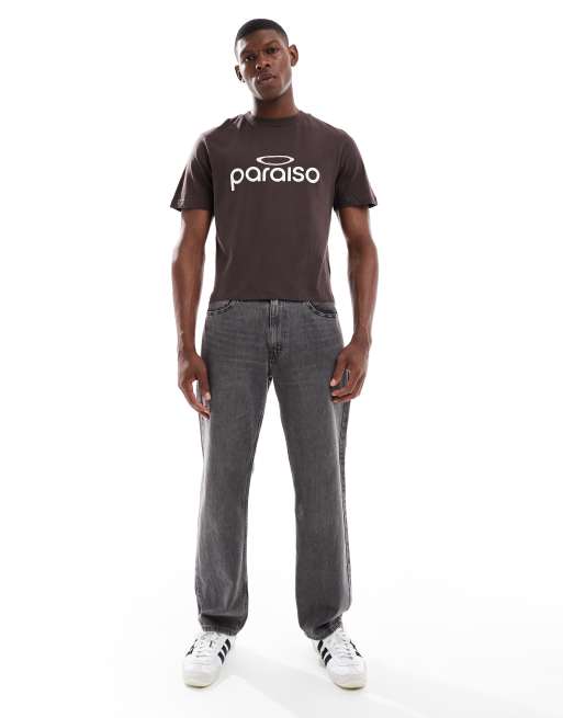 ASOS DESIGN cropped t-shirt with text graphic in brown