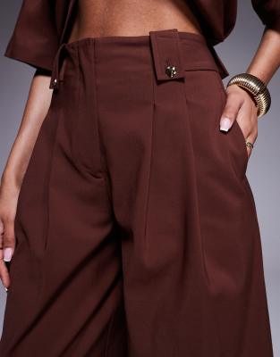Asos Design Cropped Tab Waist Pants In Brown