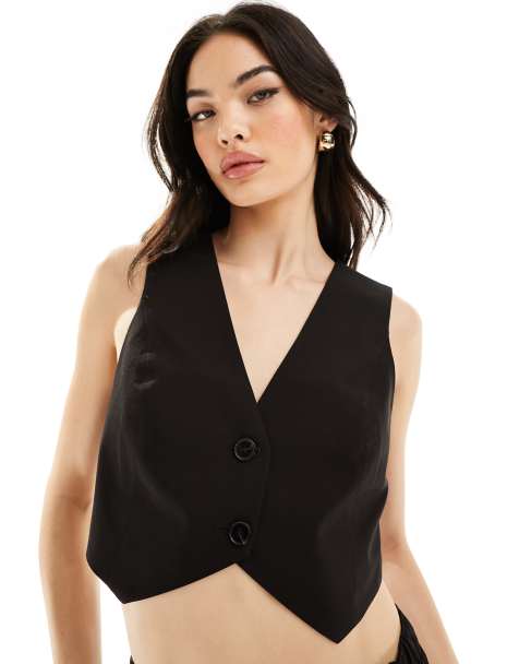 ASOS DESIGN cropped tailored waistcoat in black - view 1