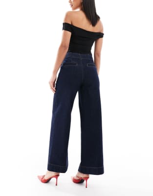 Asos Design Cropped Tailored Wide Leg Jeans With Front Creases In Black