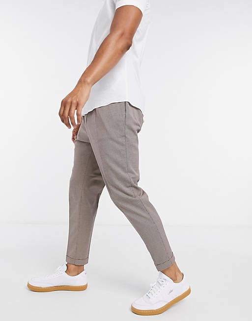 Suits cropped tapered smart trousers in stone dog tooth 