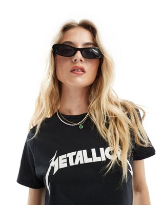 ASOS DESIGN cropped tee with metallica licence graphic in washed charcoal-Grey