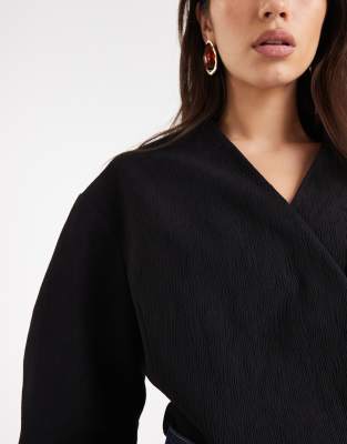 Asos Design Cropped Textured Blazer In Black