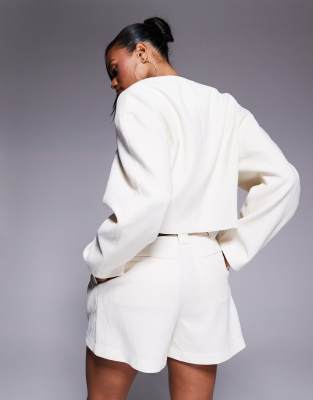 Asos Design Cropped Textured Blazer In White
