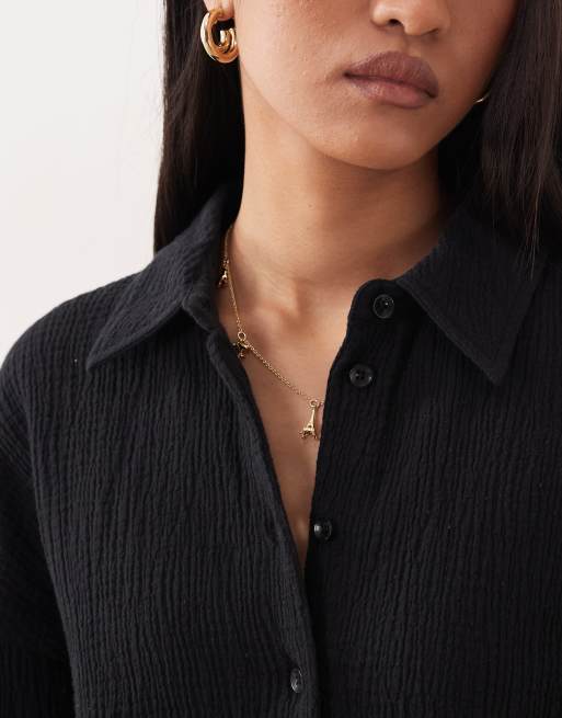 ASOS DESIGN cropped textured cotton shirt in black, 4 of 4