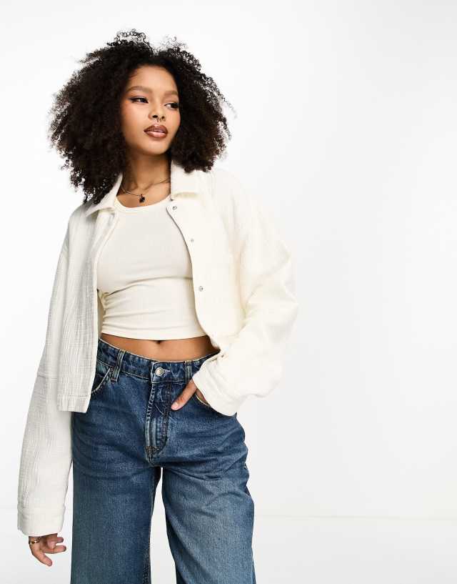 ASOS DESIGN cropped textured shacket in white