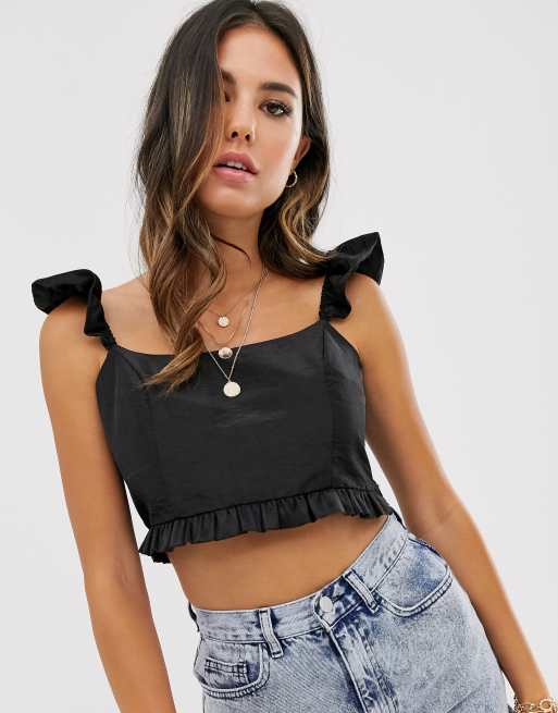 ASOS DESIGN cropped top with frill shoulder | ASOS