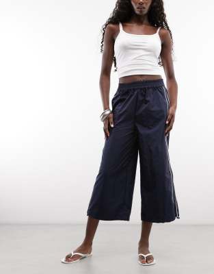 Asos Design Cropped Track Pants In Blue