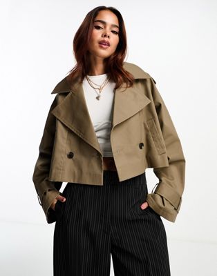 ASOS DESIGN cropped trench coat in olive