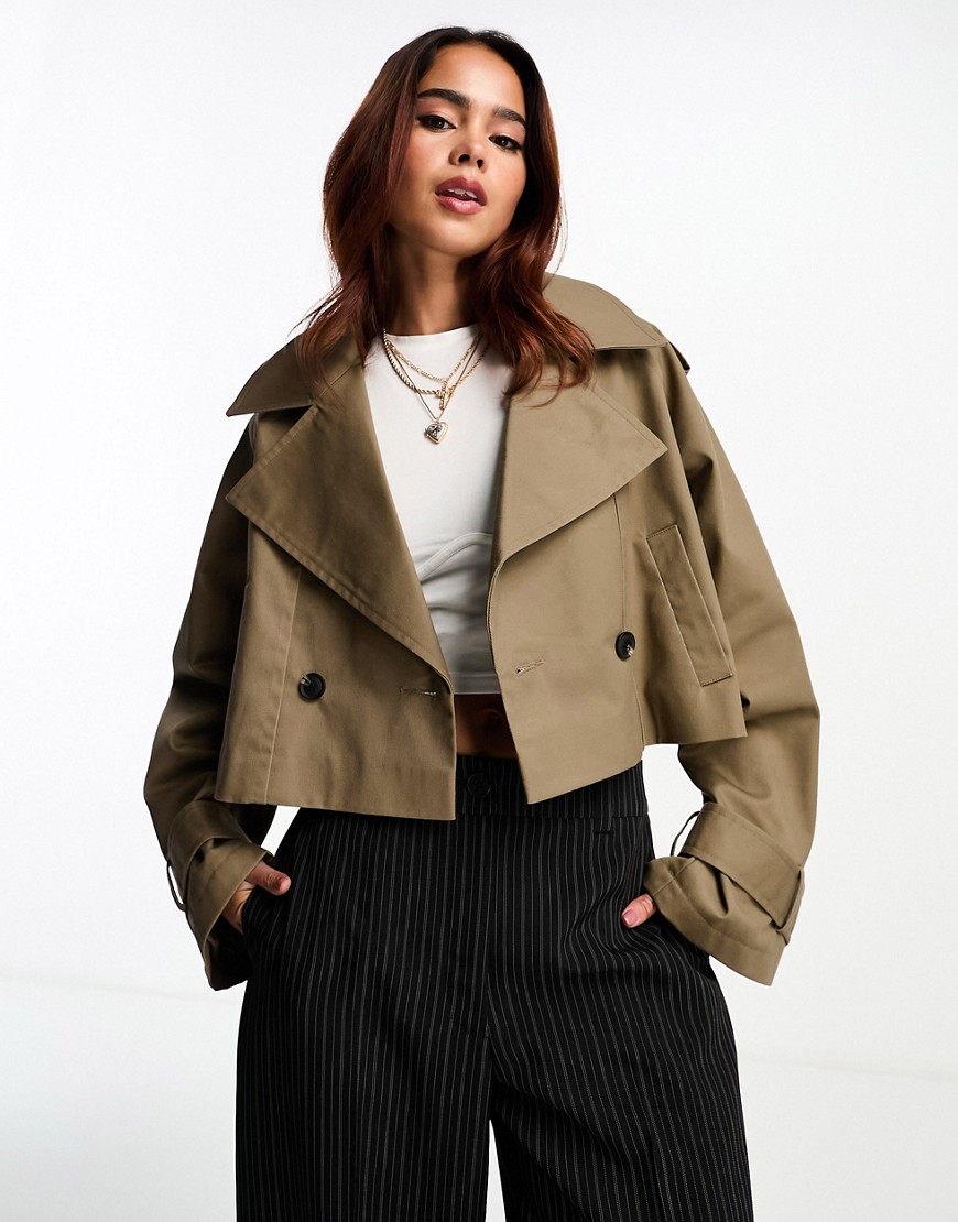 ASOS DESIGN cropped trench coat in olive-Green