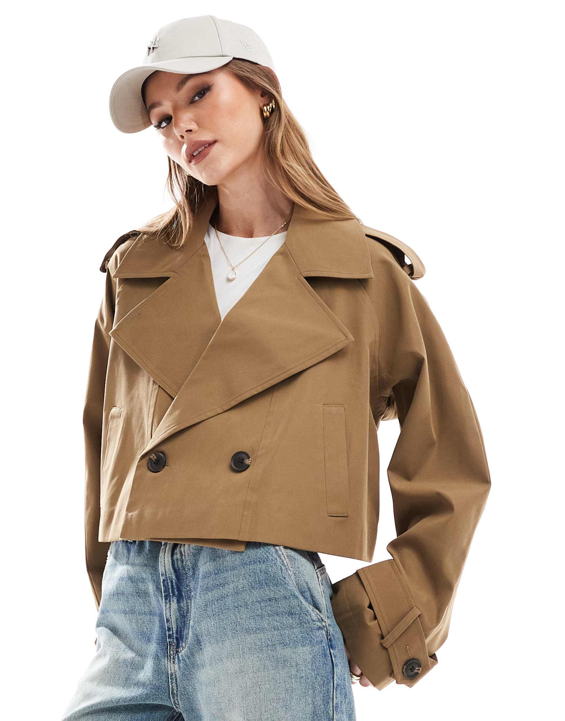 asos design cropped trench coat in olive