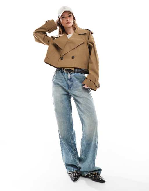 ASOS DESIGN cropped trench coat in olive