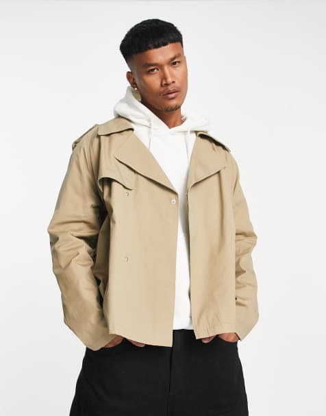 ASOS DESIGN cropped trench coat in stone - view 1