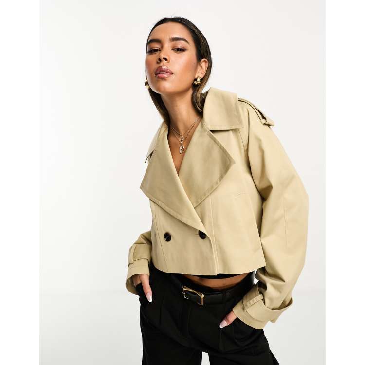 ASOS DESIGN cropped trench coat in stone