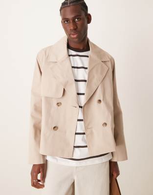 cropped trench coat in stone-Neutral