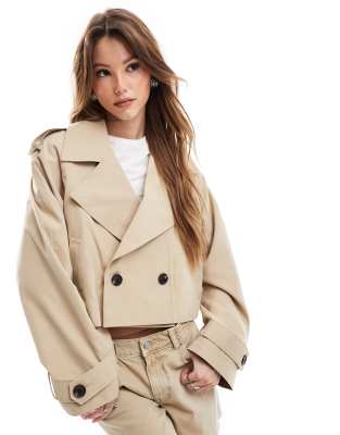 cropped trench coat in stone-Neutral