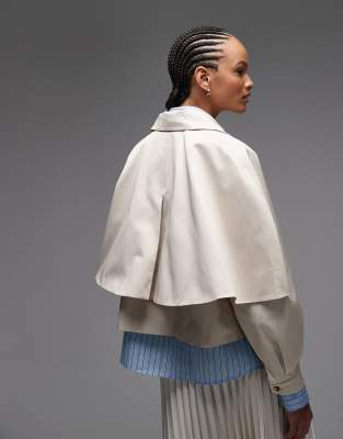 Asos Design Cropped Trench Coat With Cape Back Detail In Animal Print