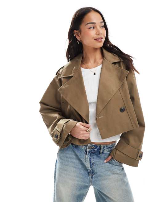ASOS DESIGN - Cropped trenchcoat i olivengrøn, 4 af 4