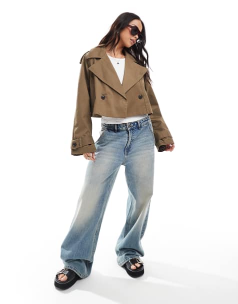 ASOS DESIGN - Cropped trenchcoat in olijfgroen - view 1