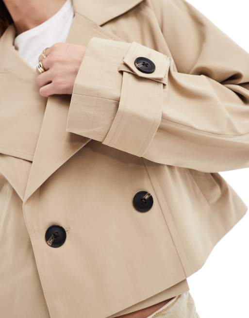 ASOS DESIGN - Cropped trenchcoat in stone, 3 van 4
