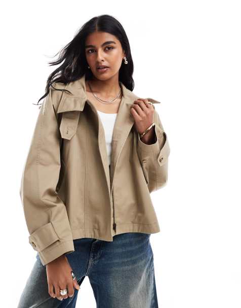 ASOS DESIGN - Cropped trenchcoat met cape-detail in lichtbeige - view 1