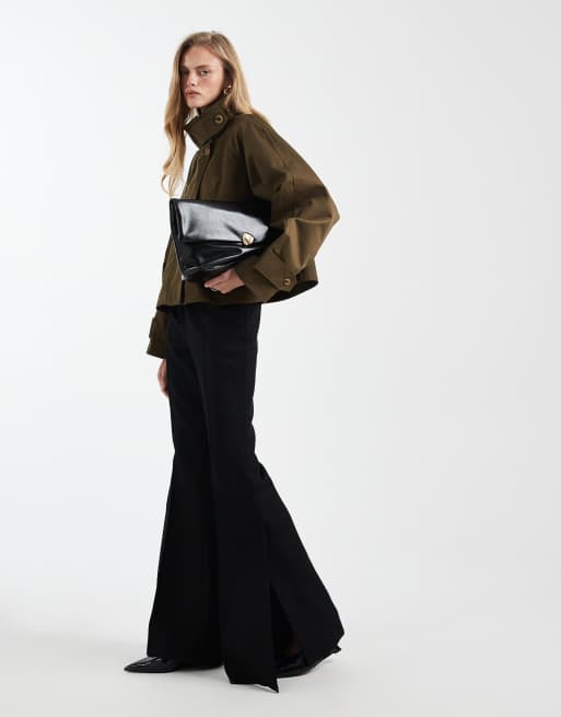 ASOS DESIGN - Cropped trenchcoat met cape in kaki, 3 van 4