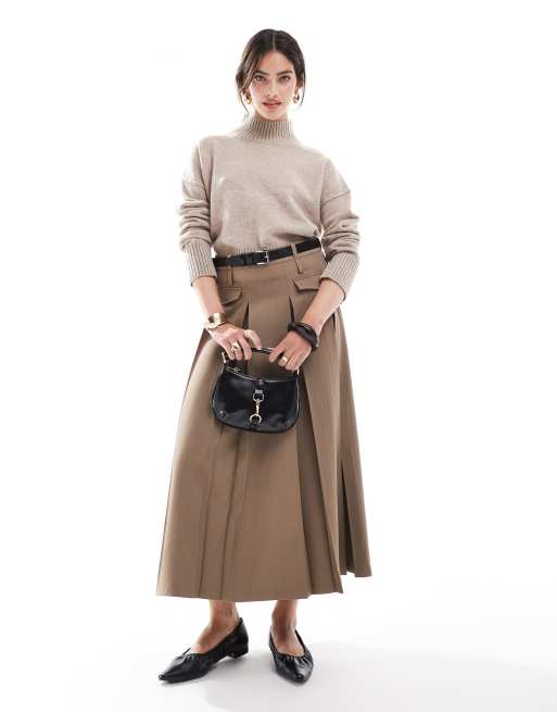 ASOS DESIGN cropped turtleneck sweater in lambswool blend in taupe
