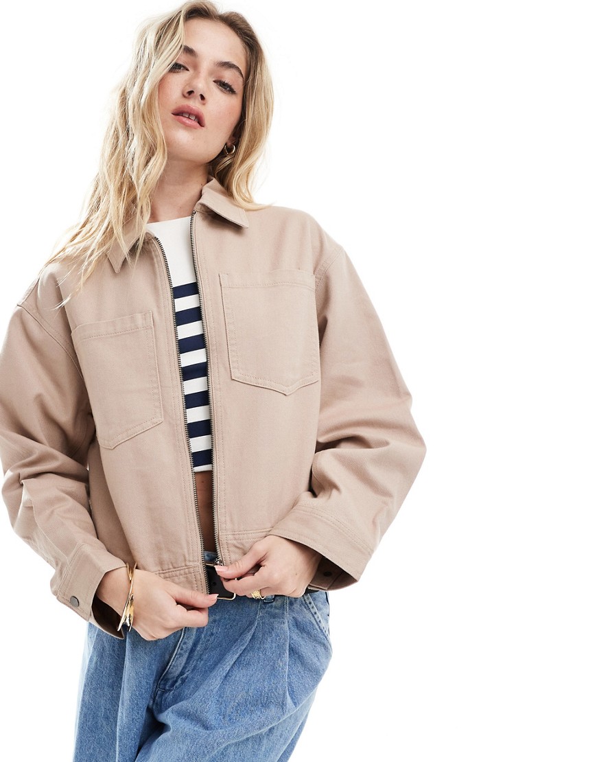 ASOS DESIGN cropped twill jacket in dusty pink-Neutral