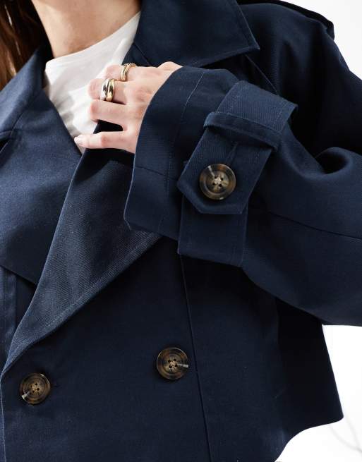 ASOS DESIGN cropped twill trench coat in navy
