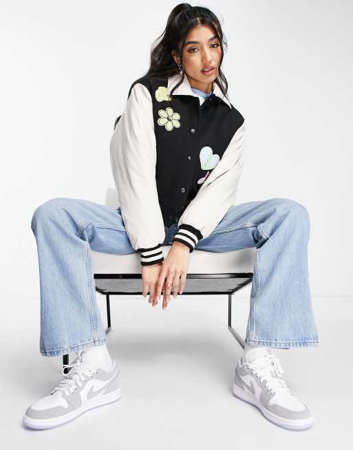ASOS DESIGN - Cropped varsity bomberjack in zwart, 4 van 4