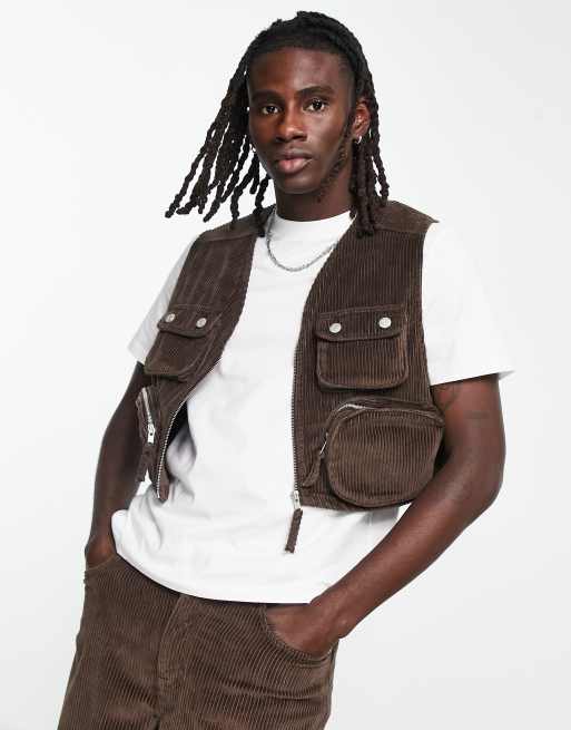 ASOS DESIGN cropped vest in brown corduroy with cargo detail - part of a set