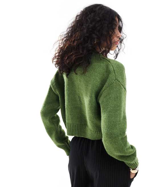 ASOS DESIGN - Cropped vest met ronde hals in groen, 2 van 4