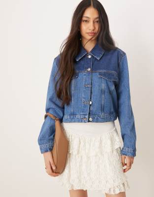 Asos Design Cropped Western Jacket With Two-tone Panels-blue