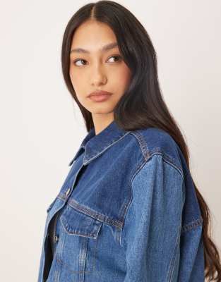 ASOS DESIGN CROPPED WESTERN JACKET WITH TWO-TONE PANELS-BLUE 
