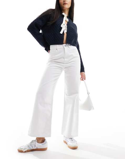 ASOS DESIGN cropped wide jeans in white - view 1