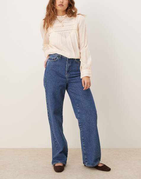 ASOS DESIGN cropped wide leg jean in mid blue - view 1