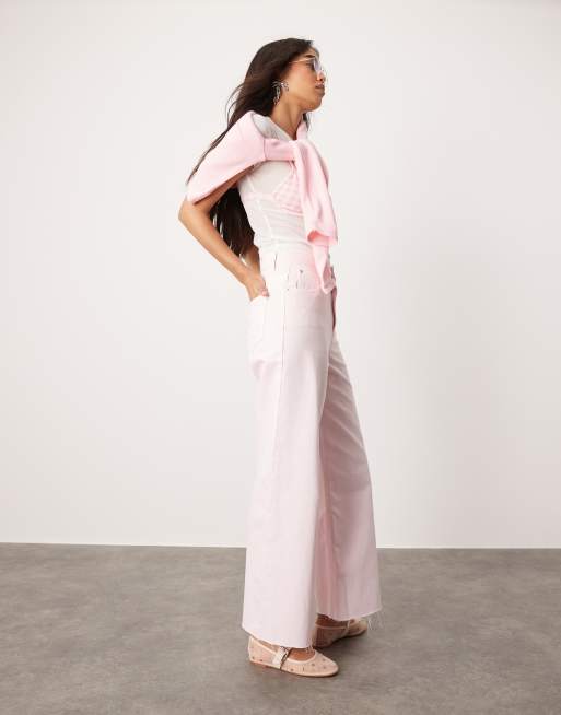 ASOS DESIGN cropped wide leg jean in pink, 5 of 5