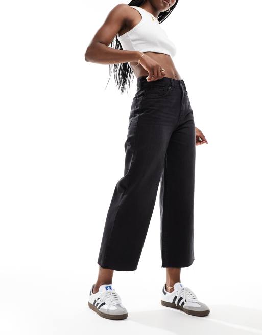 CerbeShops DESIGN cropped wide leg jean in washed black