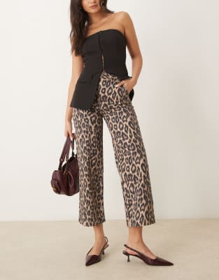 cropped wide leg jeans in dark leopard-Multi